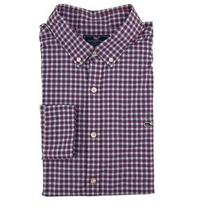 Vineyard Vines Mens Button Down Shirt Performance Dark Red Slim Fit L 10402